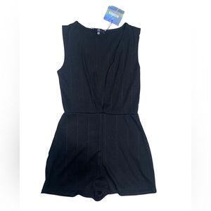 Deep plunging bondage playsuit romper black NWTS
